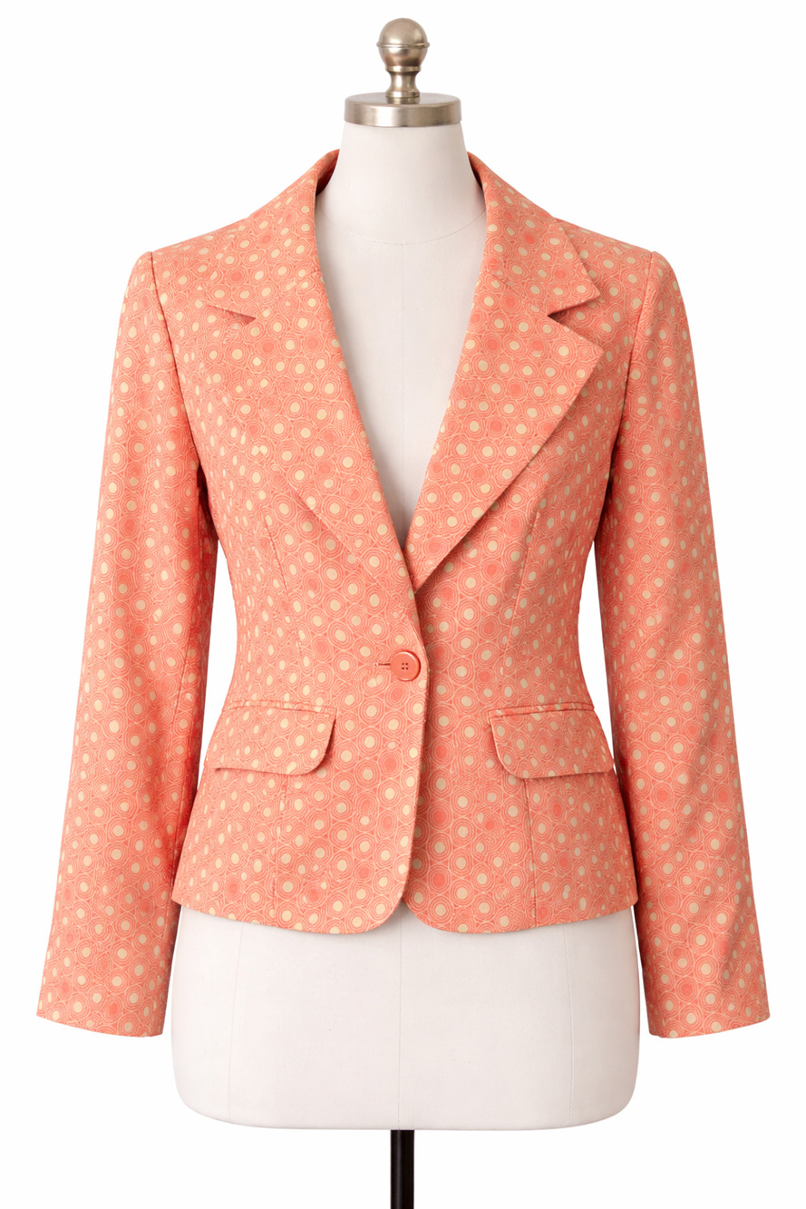 Nine & Company Coral Retro Circle Print Blazer Career Stretch 16